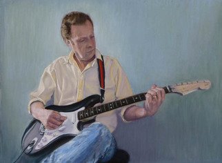 Donna Gibbs; Practice, Practice, Practice, 2011, Original Pastel, 12 x 16 inches. Artwork description: 241  Pastel on sanded paper portrait of Brian with his beloved Fender guitar ...