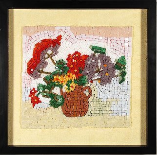 Jerry Reynolds; Geraniums, 2015, Original Mosaic, 12 x 12 inches. Artwork description: 241       Mosaics are all one of a kind hand made to order. Each mosaic is an authentic piece of art unique to itself. No two mosaics are ever alike.           ...