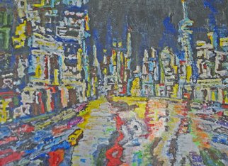 Richard Wynne; City Night, 2014, Original Painting Oil, 16 x 12 inches. Artwork description: 241  oil painting, urban, city night, night scene, townscape, night traffic, city lights, contemporary, colorful, bright, hectic, oil painting on canvas  ...