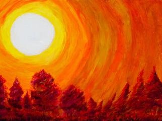 Richard Wynne; Fire On The Mountain, 2012, Original Painting Oil, 48 x 36 inches. Artwork description: 241       oil_ landscape_ fire_ forrest fire_ hot colors_ orange_ mauve_ bluegrass song_ hot sun ...