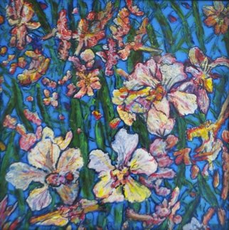 Richard Wynne; Flowers, 2014, Original Painting Other, 19 x 19 inches. Artwork description: 241   flowers/ floral/ orchids/ nature/ lacquer painting/ lacquer on a transparent backing/ colorful/ ...