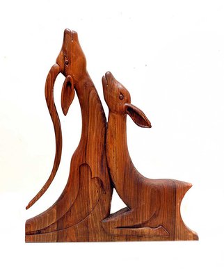 Eisa Ahmadi; Lovers, 2010, Original Sculpture Wood, 60 x 70 cm. Artwork description: 241 It expresses the beauty of dignified love in deer as a symbol of love, tenderness and freedom in Iranian old literature.A symbol of platonic love that man is burning for is perhaps the reason behind creating this artwork. A completely handmade artwork made of walnut wood. ...