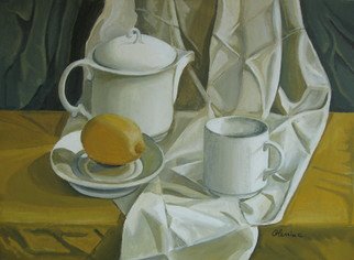 Elena Oleniuc; Symphony In White, 2008, Original Painting Acrylic, 32 x 45 cm. Artwork description: 241  art, painting, still life, white, yellow, green, paper, cardboard ...