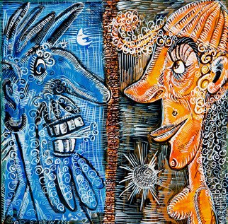 Elena Rein; Blues: Couple, 2006, Original Painting Ink, 12 x 12 inches. Artwork description: 241  Acrylic Ink on Paper ...