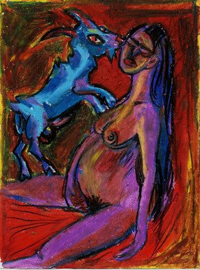 Elena Rein; Woman And Goat, 1998, Original Pastel Oil, 8 x 11 inches. 