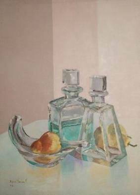 Maria Teresa Fernandes; Pear With Glass, 1975, Original Painting Oil, 22 x 29 inches. Artwork description: 241  thick glass has a world of possibilities, and effort( this painting won honoured mention at ABD- ABI press association show   glass against a clear background is a big challenge to any painter                       ...