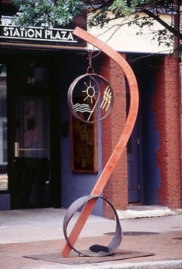 Eric Jacobson, 'Nature In Balance', 1997, original Sculpture Steel, 5 x 8  x 3 inches. Artwork description: 1911 This painted steel sculpture is about balance and nature as displayed in the suspended mandela. The piece balances on its small base although it is slanted to one side. ...