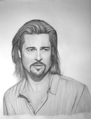 Eric Stavros; Brad Pitt, 2012, Original Drawing Pencil,   cm. Artwork description: 241  Brad Pitt commercial shot for Chanel No5 . . .60x50cm on Glossy 250gr. 2H to 8B.30 hours ( at least 10- 12hours for the hairs! ) . ...