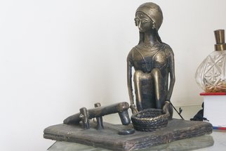 Shawan Sarkar; Woman And The Dhenki, 2014, Original Sculpture Other, 8.5 x 10.5 inches. Artwork description: 241  A very traditional scenario of a rural woman using the 