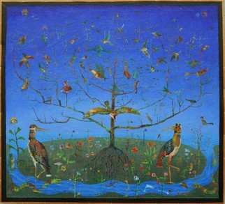 Stephen Fessler; The Tree, Blooming Birds, 2012, Original Painting Acrylic, 82.5 x 74.5 inches. Artwork description: 241     The one tree, the singing birds blossoming from its branches.    ...