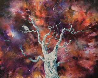 Gabriel Bodnariu; The White Crow, 2018, Original Painting Oil, 150 x 120 cm. Artwork description: 241  Tree, Sky, Galaxy, Crow, Nebula...