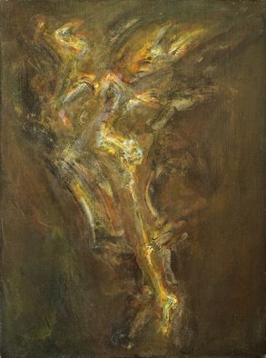 Gani Georgiev; A Golden Glow, 1998, Original Painting Acrylic, 40 x 55 cm. Artwork description: 241 This work is inspired by a dream. At the bottom of the river there is a golden ornament. The water is moving and the ornament changes its shape. A light shines resembling Ddeg living being. ...
