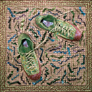 Paul Gazda; All Star Shoes, 2008, Original Mixed Media, 24 x 24 inches. Artwork description: 241   Shoes, Acrylic, Recording Tape on Wire Mesh  ...
