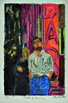 Jerry  Di Falco, 'Kerouac', 2021, original Mixed Media, 10 x 13  x 0.5 inches. Artwork description: 1911 Gerard DiFalco created this original, one of a kind work by combining the genres of printmaking and painting.  He began the process by taking an artistaEURtms proof from a new intaglio and aquatint etchings and then enhancing it with watercolors.  The work depicts Jack Kerouac and ...