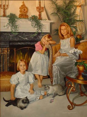 Gregory Graham Grant; Bryant Ladies, 2000, Original Painting Oil, 30 x 40 inches. Artwork description: 241  Commissioned portrait of mother and children with pets. ...