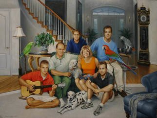 Gregory Graham Grant; Foster Family, 2005, Original Painting Oil, 40 x 30 inches. Artwork description: 241  Commissioned work of family with pets in home. ...