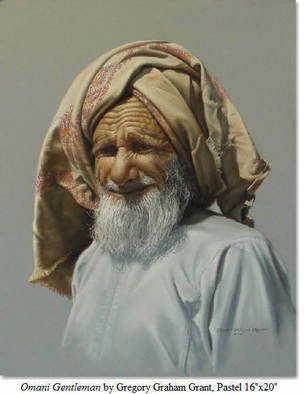 Gregory Graham Grant; Omani Gentleman, 2001, Original Pastel, 16 x 20 inches. Artwork description: 241  Omani man observed in souk in Al- Ain, United Arab Emirates ...