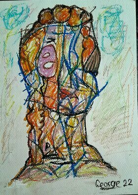 George Grant; Abstract Portrait Of A Woman, 2023, Original Pastel Oil, 21 x 30 cm. Artwork description: 241 Concept of a human body transformed through a prism of abstract ideations. ...