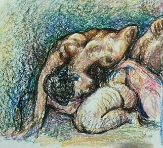George Grant; Passion, 2022, Original Pastel Oil, 28 x 25 cm. Artwork description: 241 Lesbian encounter, or anything can be turnedinto pure art, even adult content, when it is done by artist. ...