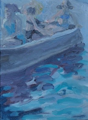 Gillian Bedford; Come Boating, 2013, Original Painting Oil, 9 x 12 inches. Artwork description: 241  boating family water lake river sea ocean boat figure ...