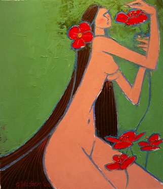 Glen Viljoen; Nude In Green, 2005, Original Painting Oil, 50 x 70 cm. Artwork description: 241  Oil paint on canvas using palette knives        ...