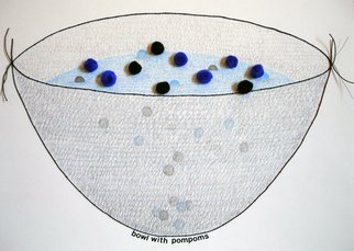 Gordana Olujic Dosic; Bowl With Pompoms, 2010, Original Mixed Media, 16 x 12 inches. Artwork description: 241  drawing, collage; pom- poms and thread on paper; the theme of bowl is interpreted as playful and whimsical.  ...