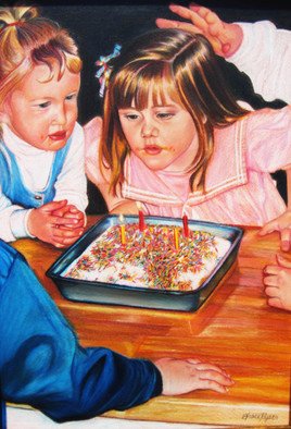 Grace Ryser; Birthday Party, 2007, Original Drawing Pencil, 10 x 15 inches. Artwork description: 241  My 4th Birthday Party, childhood memories ...