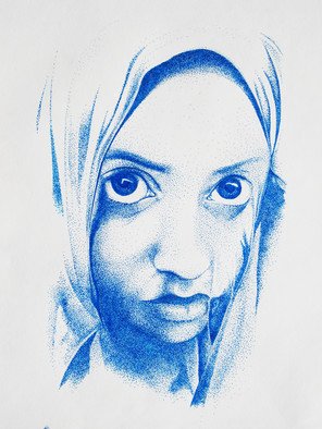 Grace Ryser; Blue Stipling, 2011, Original Drawing Pen, 9 x 11 inches. Artwork description: 241  blue pen ...