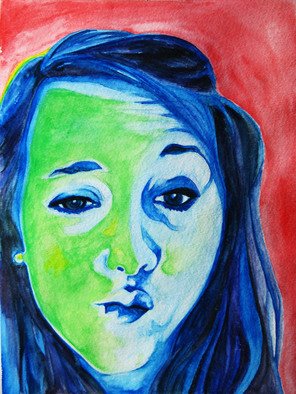 Grace Ryser; Psychodelic, 2009, Original Watercolor, 9 x 12 inches. Artwork description: 241  This self- portrait portrays the crazy side of my personality  ...