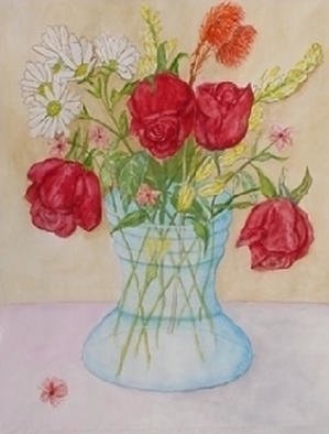 Ghassan Rached, 'Roses In Glass Vase', 1998, original Watercolor, 36 x 48  cm. Artwork description: 1758 Watercolor paintimg by Ghassan Rached...