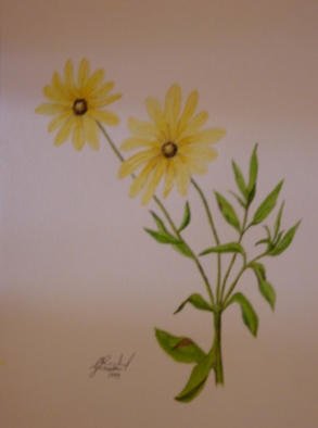 Ghassan Rached, 'Two Yellow Flowers', 1999, original Watercolor, 24 x 32  cm. Artwork description: 1758 Watercolor paintimg by Ghassan Rached...