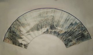 Grace Auyeung; Fan With Landscape For A ..., 2005, Original Painting Ink, 15 x 12 inches. 