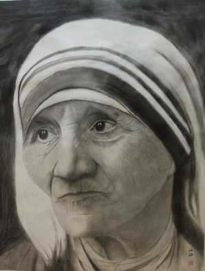 Grace Auyeung; Compassion, 2012, Original Painting Ink, 26.5 x 36.5 cm. Artwork description: 241 A FACE PORTRAYING MOTHER THERESA, S COMPASSIONATE EXPRESSION WITH DOLEFUL EYES...
