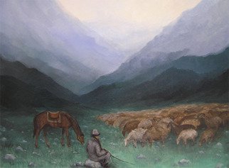 Roman Gumanyuk; Shepherd, 2006, Original Painting Oil, 110 x 80 cm. Artwork description: 241  asia, mountains, shepherd, culture ...
