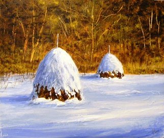 Ivan Grozdanovski; Haystack Under Snow, 2013, Original Painting Acrylic, 40 x 30 cm. Artwork description: 241                        Haystack under snow  landscape               Cottage in early spring                      ...
