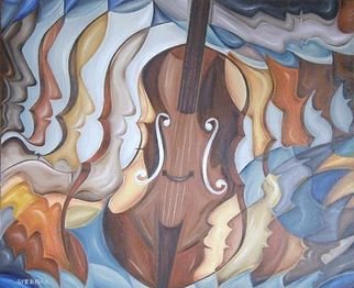 Istvan Gyebnar; Concert, 2011, Original Painting Oil, 55 x 45 cm. Artwork description: 241  people faces music violine communication      ...