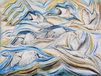 Istvan Gyebnar; Globalisation, 2012, Original Pastel Oil, 40 x 30 cm. Artwork description: 241   birds fly            ...