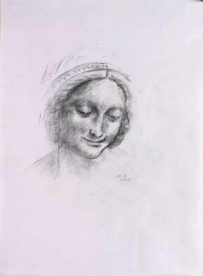 Hana Grosova; Madona, 2005, Original Drawing Pencil, 21 x 29.7 cm. Artwork description: 241  Portrait according to Leonardo. ...