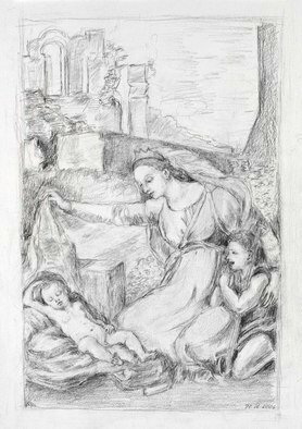 Hana Grosova; Madona With Child, 2006, Original Drawing Pencil, 29.7 x 38.8 cm. Artwork description: 241  Drawing according to Raffaello ...