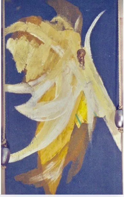 Hatice Brenton; Wing, 1998, Original Painting Acrylic, 11 x 23 inches. Artwork description: 241 Blue sky with open female wing ...