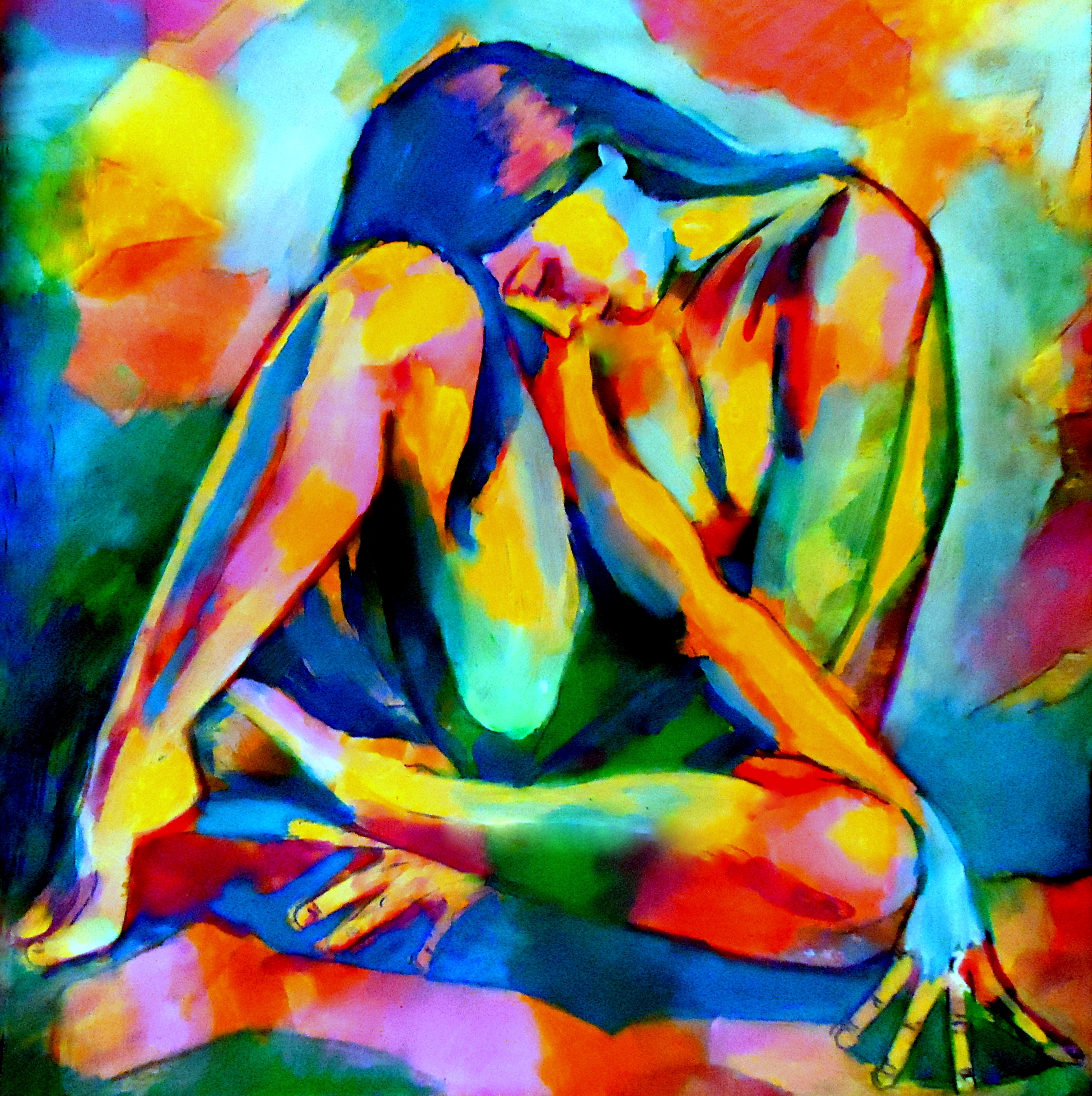 Helena Wierzbicki; Glowing Solace, 2019, Original Painting Acrylic, 19.8 x 19.8 inches. Artwork description: 241 Abstract seated nude female artworkMedium: Acrylic on canvasSize: 19. 8x19. 8 in.  50x50 cm. ...