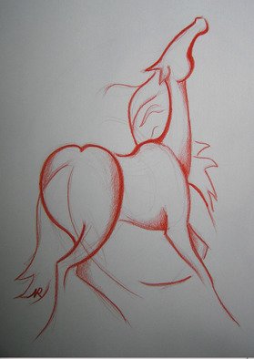 Reka Viktoria Nemet; Love Horse, 2008, Original Drawing Pencil, 297 x 420 mm. Artwork description: 241  Red horse with heart shaped bottomrecalls the symbol of love. ...