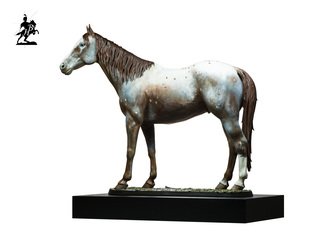 Fernando  Andrea; Polychromed Bronze Sculpture, 2019, Original Sculpture Bronze, 16 x 5 inches. Artwork description: 241 BY FERNANDO ANDREASCALE 16 BRONZE SCULPTURELIMITED EDITION20 copiesWOODEN BASE and CERTIFICATE OF AUTHENTICITY INCLUDEDWax Stamp and signature of the sculptorBanner is a red roan blanket appaloosa born in 2000 and a remarkable noble horse that served Fernando Andrea to create this striking rendition of ...