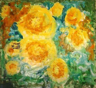 Everet Lucero; Flores, 2020, Original Painting Oil, 37.4 x 40.6 inches. Artwork description: 241 Flores is an abstraction on flowers that were growing out side my window last spring, they sang like fire, I painted like fire. ...
