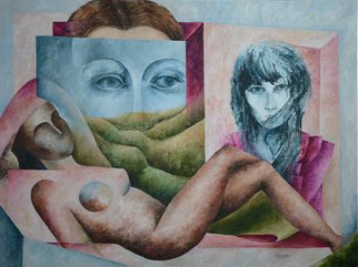 Irina Laskin; Eyes, 2015, Original Painting Oil, 30 x 40 inches. Artwork description: 241     Fine art, cubism, women, shapes, eyes, mask, face, body, hair, nude, mountains, portrait, shades, drapes    ...