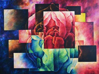 Irina Laskin; Iris, 2013, Original Painting Oil, 36 x 48 inches. Artwork description: 241      Fine art, cubism, shapes, shades and light, iris, flower    ...