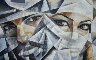 Ia Saralidze; Those Eyes, 2016, Original Painting Oil, 46 x 74 cm. Artwork description: 241 Eyes, male, female, glance, cubism, abstraction...