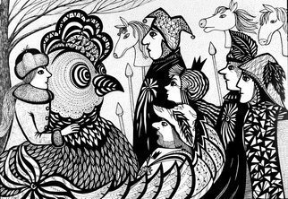 Irina Maiboroda, 'A Fairy Tale 2', 2013, original Drawing Ink, 42 x 30  x 0.2 cm. Artwork description: 2103  abstract, impression, black- white, animals, imaginary, fairy- tale, Russian ...