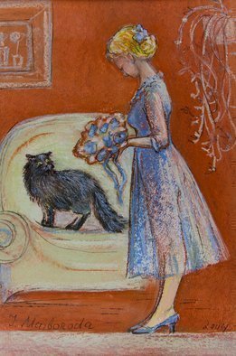 Irina Maiboroda, 'Coversation', 2004, original Pastel, 20 x 30  x 0.2 cm. Artwork description: 2793 cat, cats, fun, irony, pastel the work is under a passe- partout 50x40 cm. ...