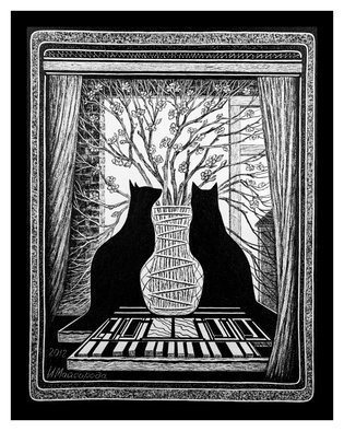 Irina Maiboroda, 'From a triptych Silhouett...', 2009, original Painting Acrylic, 40 x 50  x 0.5 cm. Artwork description: 2793 cat, cats, acrylic, surreal, imagination, black, white, triptych, silhouette, music, allegory this work has another name - pianocats...